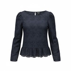 Express Navy Floral Eyelet Blouse